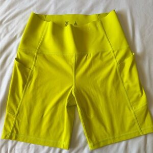 Xersion Neon Yellow High-Rise Bike Shorts with Side Pockets